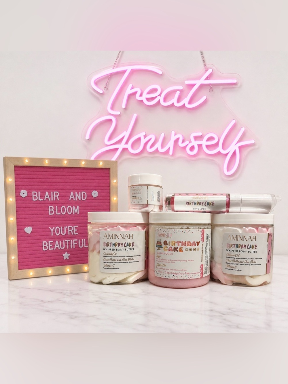 AMINNAH Birthday Cake Butter, Polish, Lip Butter & Lip Gloss Bundle-NEW